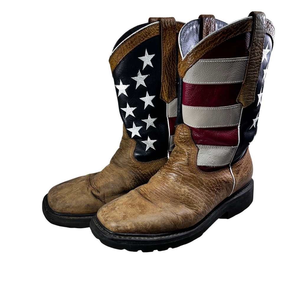 JB Dillon USA 10 EE Mens Western Work Boots American Flag Leather JBR 1116